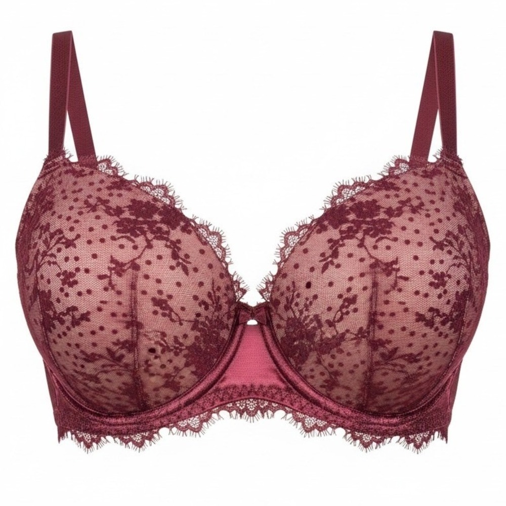 Victoria's Secret Dream Angels Lined Demi Bra Burgundy Lace 34DDD Coquette - Picture 1 of 16